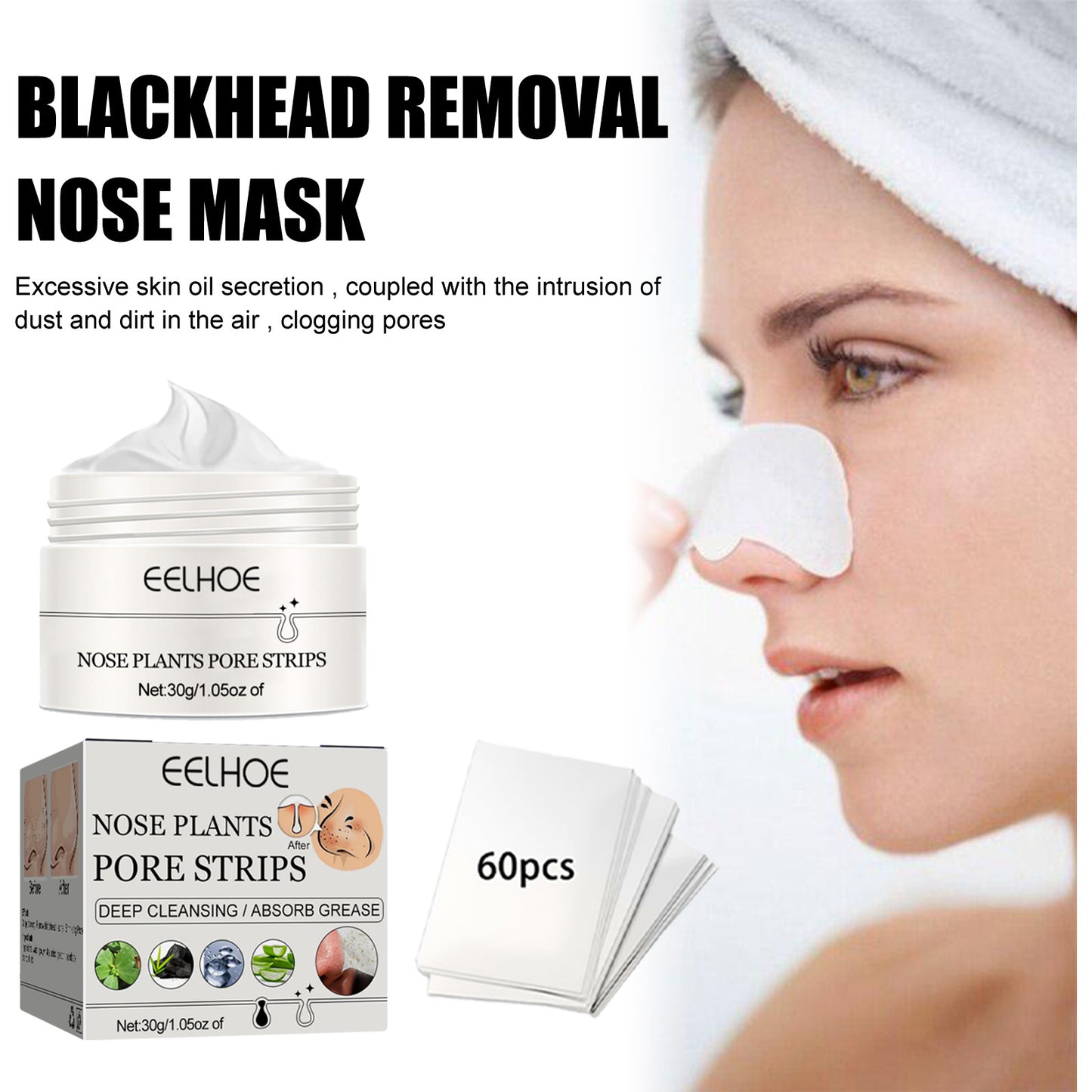 US Local EELHOE Blackhead Removal Nasal Mask Deep Pore Cleansing Blackheads & Acne Rip-Off Nasal Mask