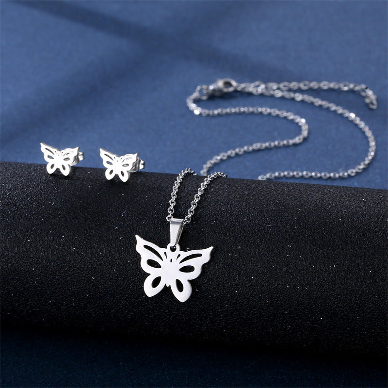 Stainless Steel Necklace Ear Stud Combination Suit