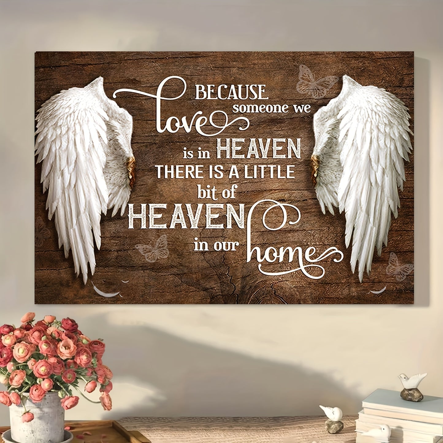 US Local 1 Wooden Frame Canvas Painting, Commemorative Wall Art Canvas Heavenly Angel Wings At Home, Framed Wall Art Print, Suitable For Living Room And Bedroom, Home Decoration, Holiday Gift For Her Or Him