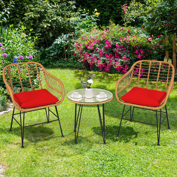 US Local 3 Pieces Rattan Furniture Set With Cushioned Chair Table