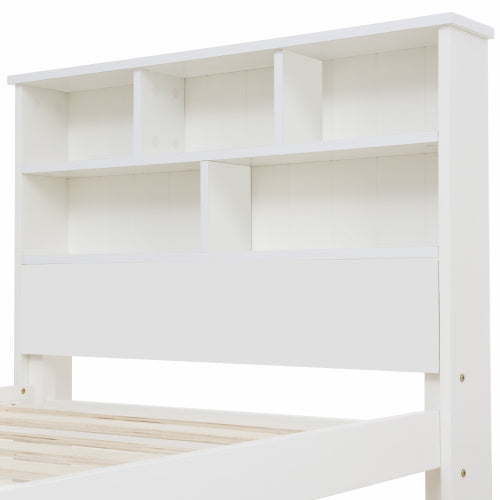 UK Local Bed With Shelves, White Wooden Storage Bed, Underbed Drawer - 3FT Single 90 X 190 Cm Frame Only