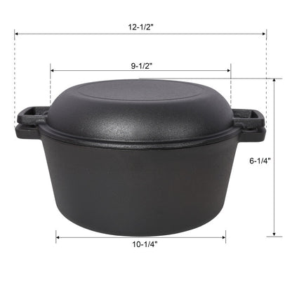 US Local One In One Pre Seasoned Cast Iron Dutch Oven With Dual Handles, Outdoor Camping Deep Pot, With 2 Silicone Handle Covers