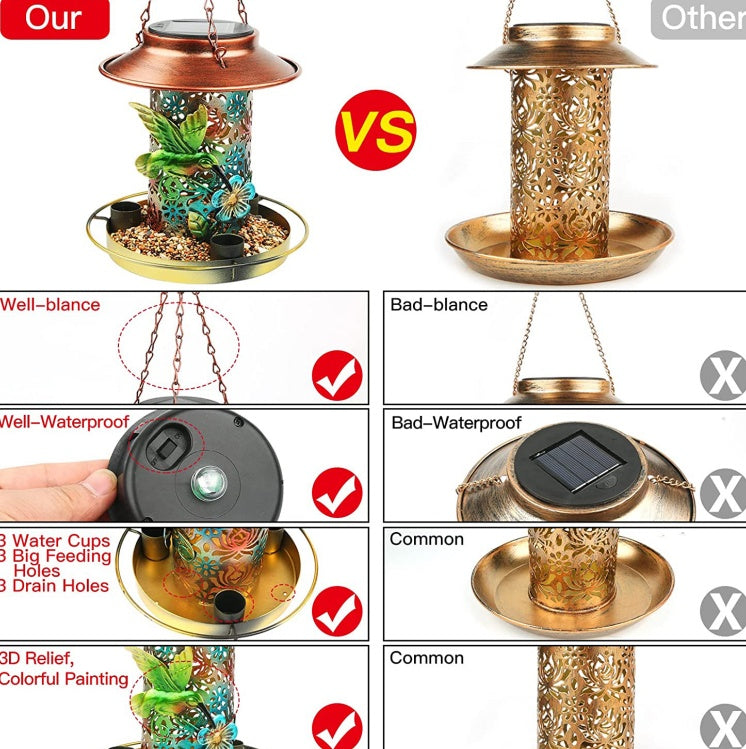 US Local Solar Bird Feeder For Outdoors Hanging, Metal Wild Bird Feeder For Cardinals Solar Garden Lantern With S Hook As Gift For Bird Lovers