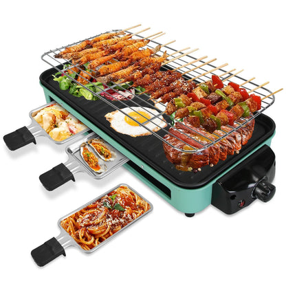 US Local 1 Pc 2000W Electric Indoor Grill 2 In 1 Electric BBQ Gill With Grill Net Removable Plate 5 Temperature Control 3 Small Trays Dishwasher Safe