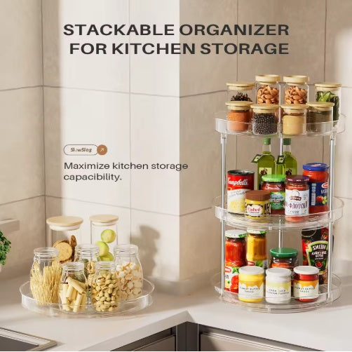 US Local Pack Of 2 Double-layer Turntable Rotating Spice Rack Organization Spinning Organizer