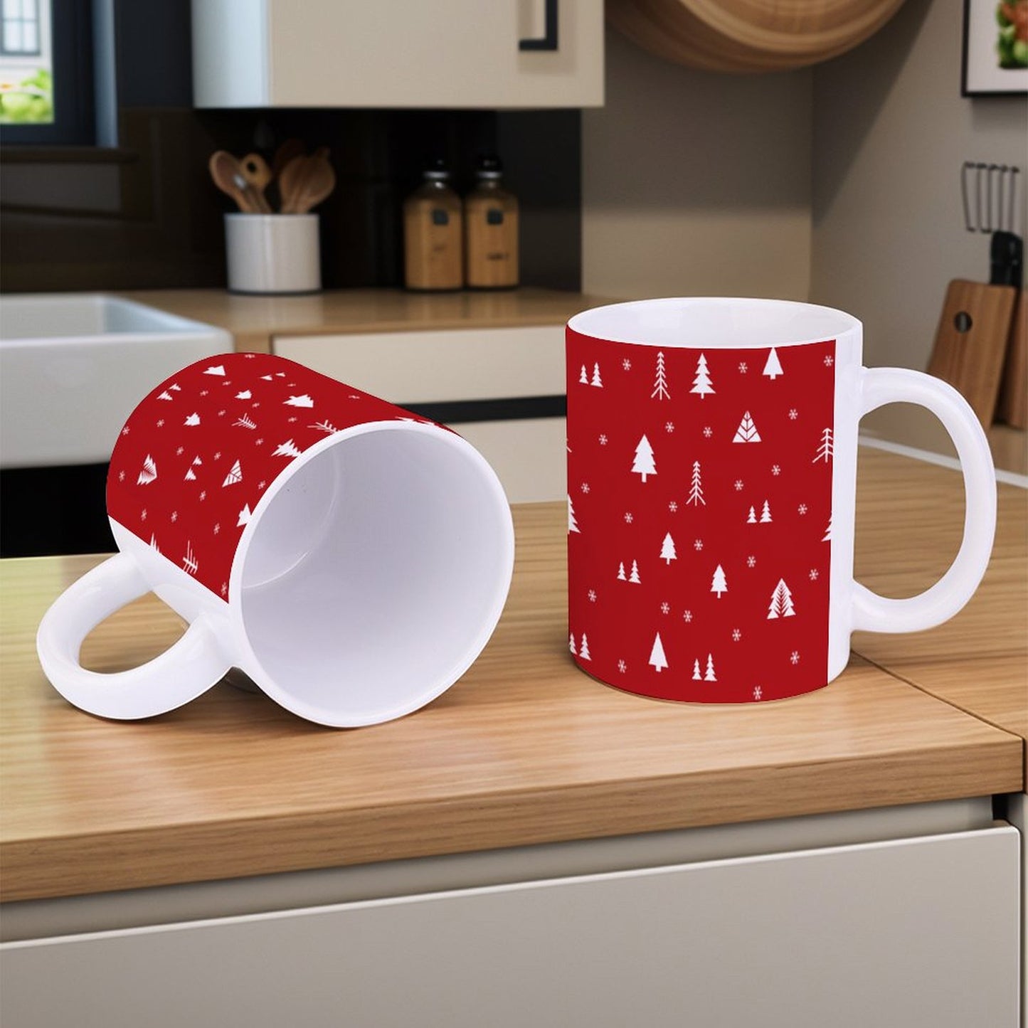 POD US Local White mug with full print, Christmas Trees 0006