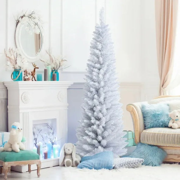 US Local 6 Feet Unlit Artificial Slim Pencil Christmas Tree With Metal Stand