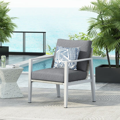 US Local Gray Aluminum Lounge Chair With Sleek Rope Accents And Comfortable Cushions, Perfect For Modern Outdoor And Indoor Spaces