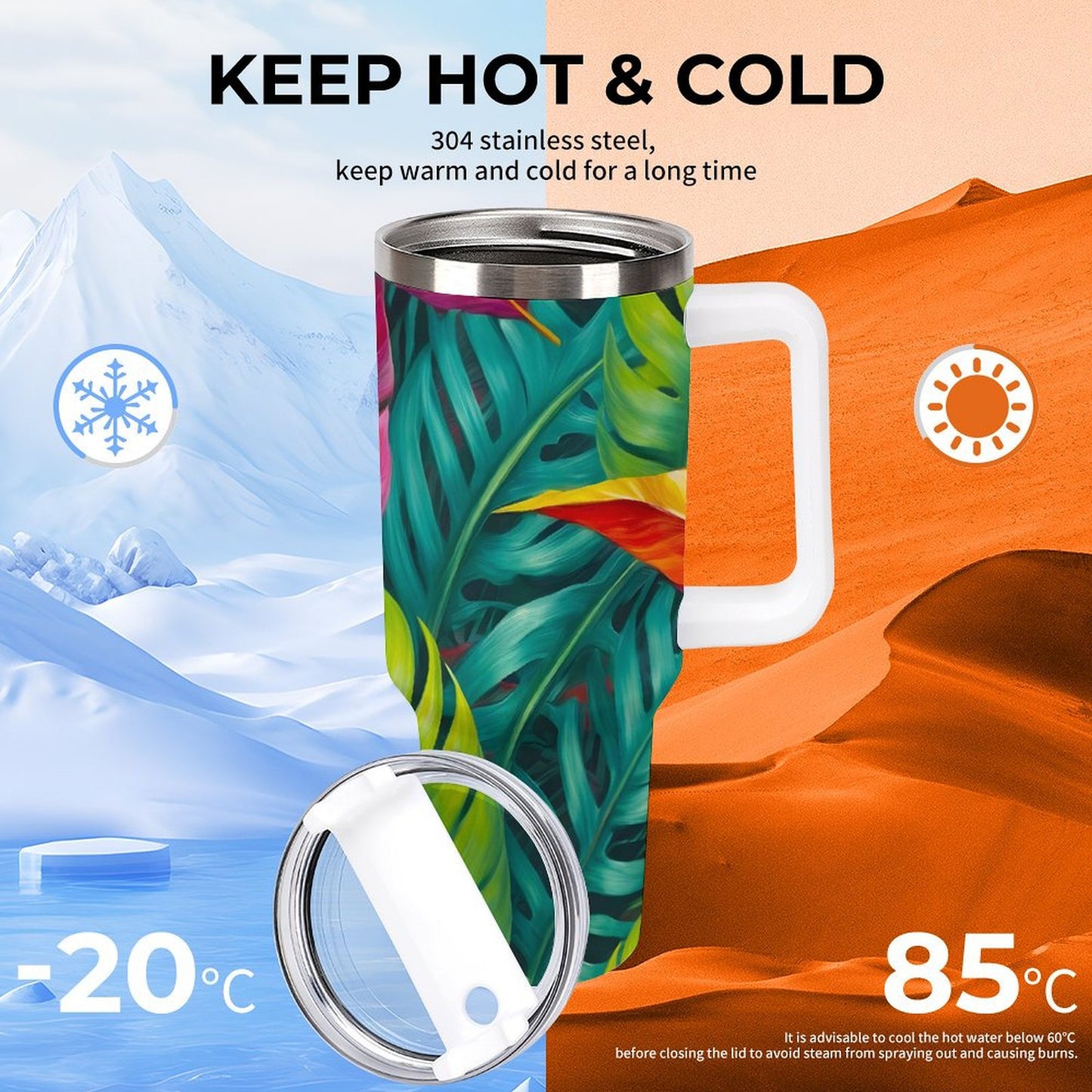 PHDT00098 POD US Local Tumbler 40 oz Large Capacity Car Cup Plants, Green, Leaves