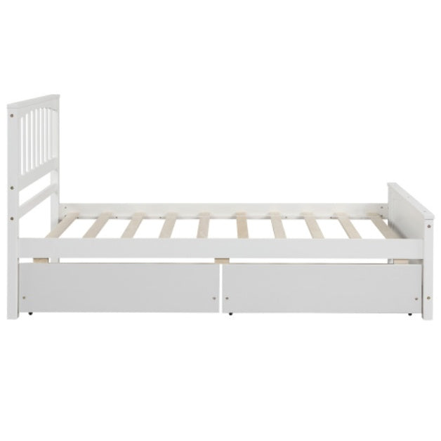 US Local Twin Size Platform Bed With Two Drawers, White