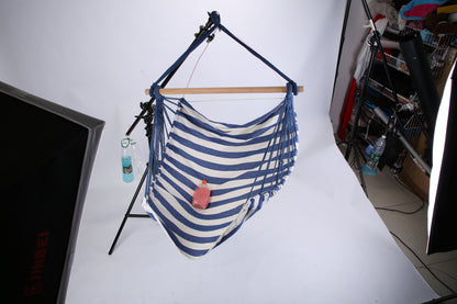 US Local 1Pc Hammock Hanging Chair Canvas Porch Patio Swing Seat Portable Camping Rope Seat Wooden Stick Hammock Chair With 2 Pillows 265LBS Load-bearing