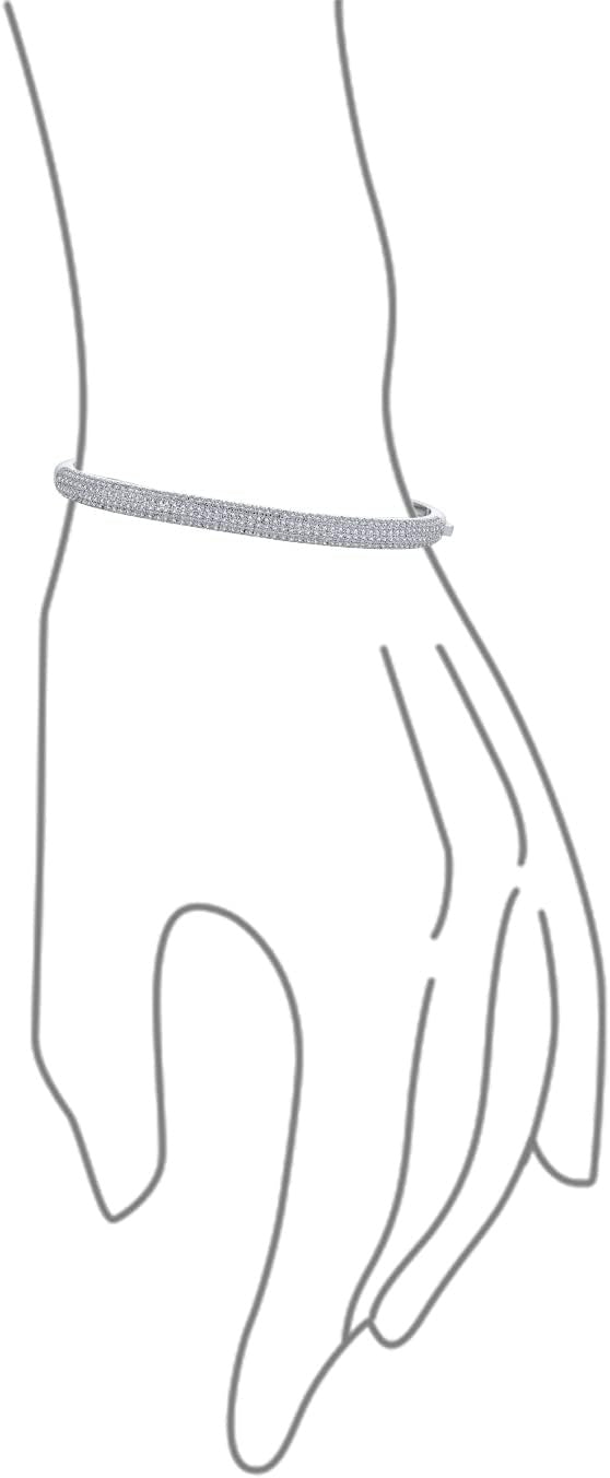 ¼۸ñ¸ß Classic Fashion Bridal Pave AAA Cubic Zirconia Princess Cut CZ Eternity Tennis Stackable Bangle Bracelet For Women, Prom, Wedding Silver Plated 7-7.5 Inch