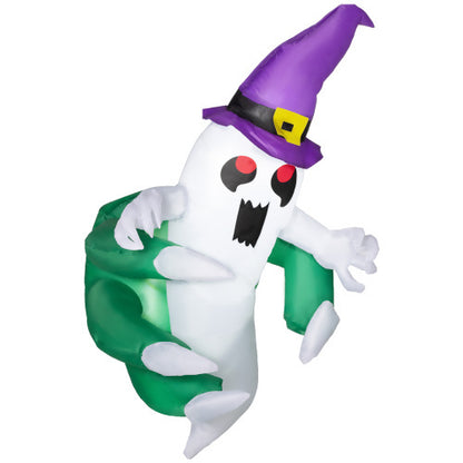 US Local Outsunny 4ft Inflatable Halloween Decoration, Lighted Window Sticker Ghost In Hat, Blow Up Outdoor LED Yard Display, Waterproof