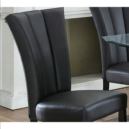 US Local Black Faux Leather Upholstered Lines Back Set Of 2pc Chairs Dining Room Wide Flair Back Chair