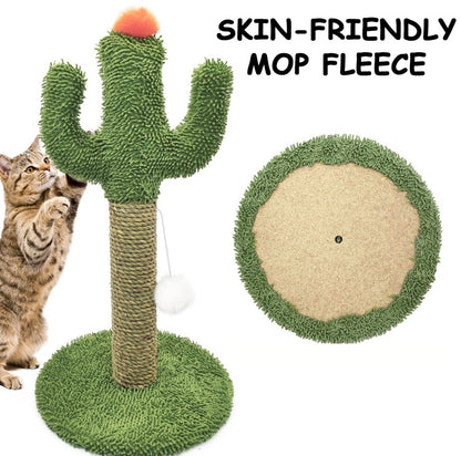 US Local Cactus Cat Climbing Tree 2-in-1 - Solid Wood Base Natural Sisal Scratching Pillar With Hanging Ball Toy, Indoor Cat Multi-level Activity Center
