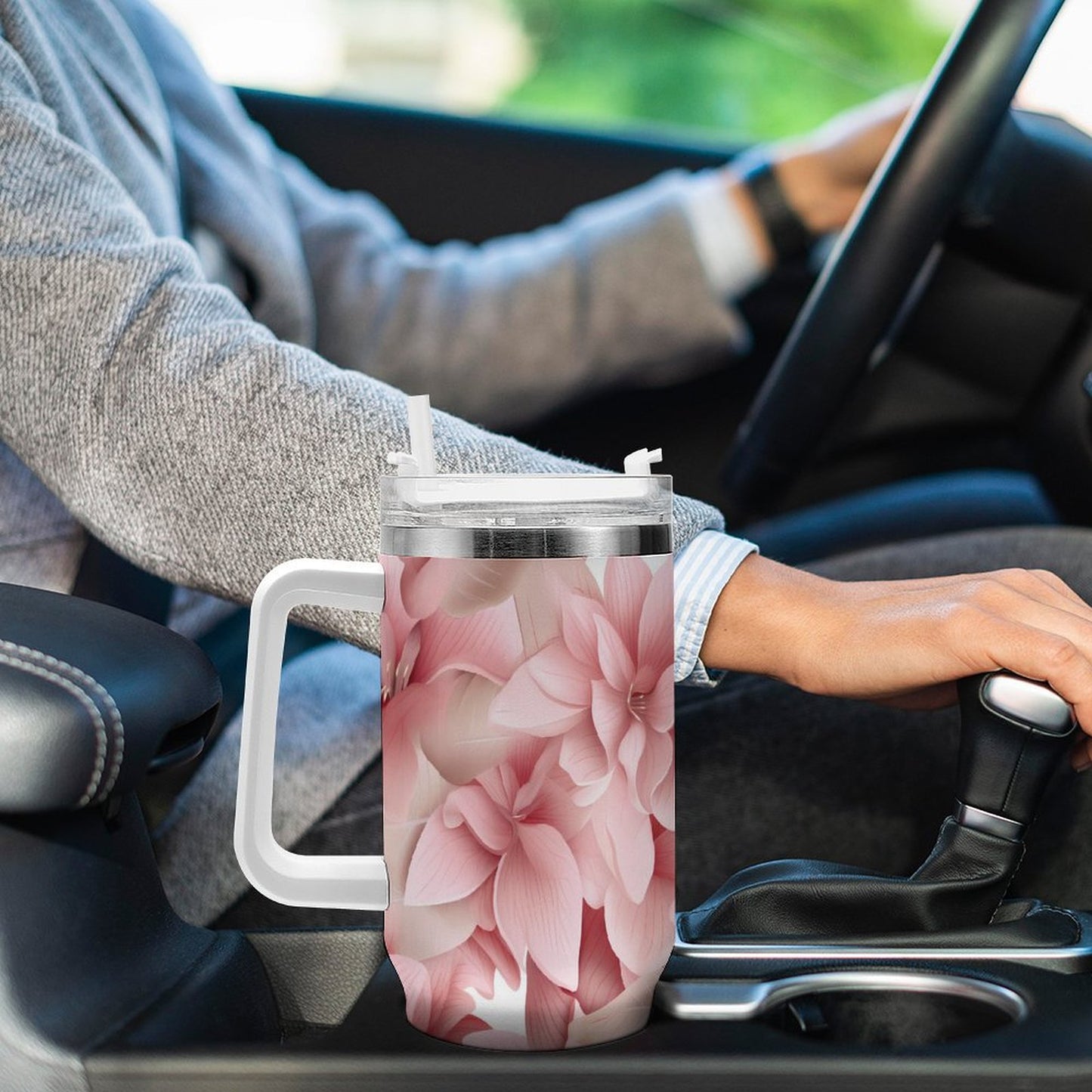 PHDT00131 POD US Local Tumbler 40 oz Large Capacity Car Cup 3D Pink Flowers