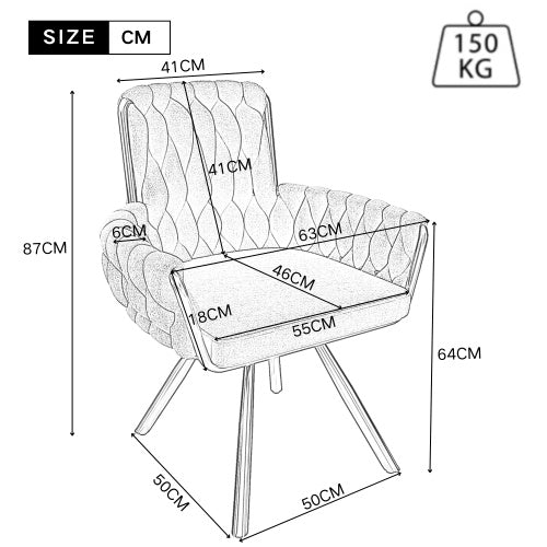 UK Local Velvet Dining Chair, Armchair, Single Luxurious Living Room And Bedroom Swivel Chair, Leisure Swivel Chair With Four Metal Support Legs, Gray