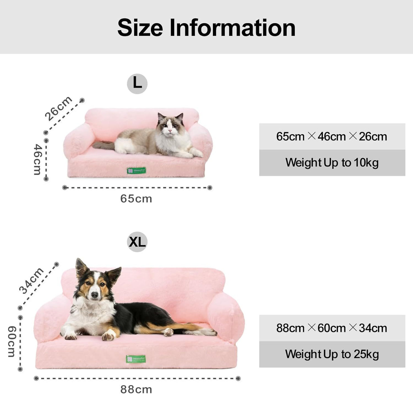 MEWOOFUN Fluffy Cat Sofa Bed - Large 65x46cm Anti-Collapse Cloud Design With Anti-Slip Bottom, Winter Warm Pet Couch For Cats Pink