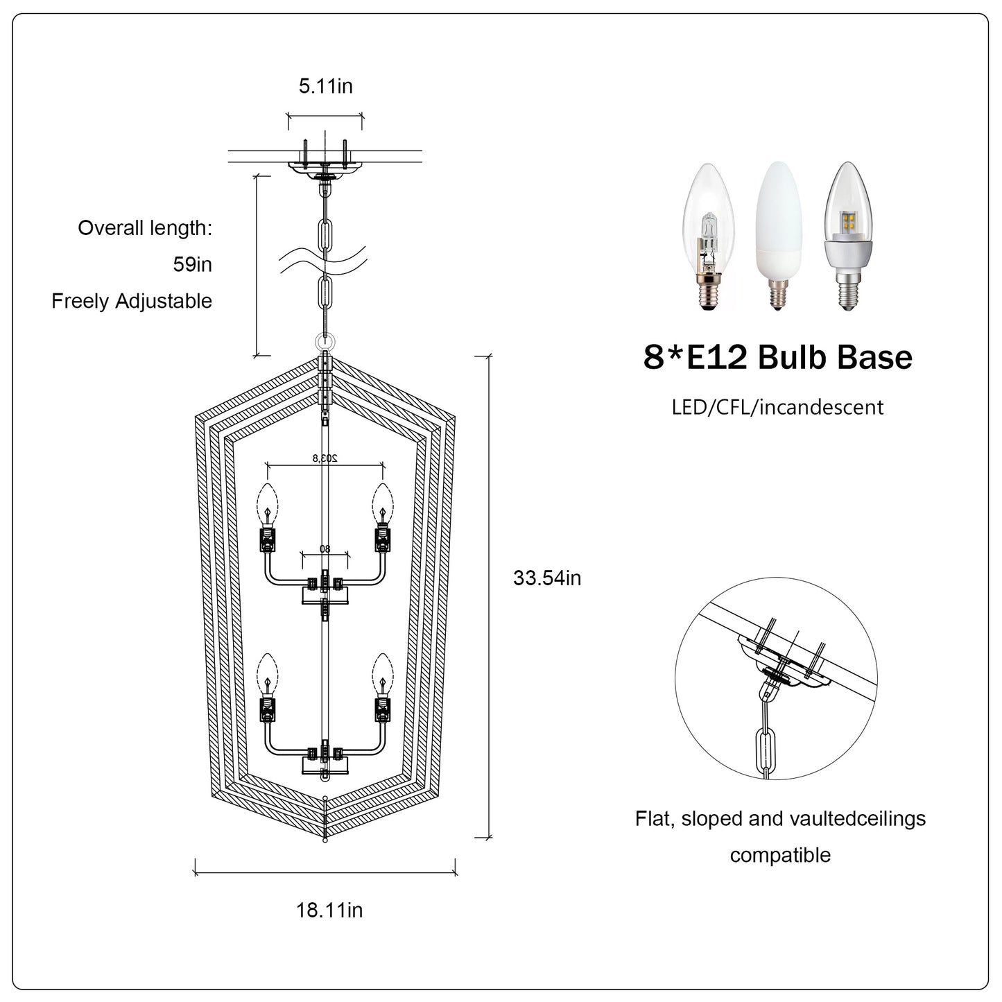 US Local 8-Light Farmhouse Kitchen Chandeliers, Matte Black And Sliver Vintage Rustic Cage Light Fixture Adjustable Height Chandeliers For Dining Room Hallway Foyer Entryway E12 Bulbs Not Included