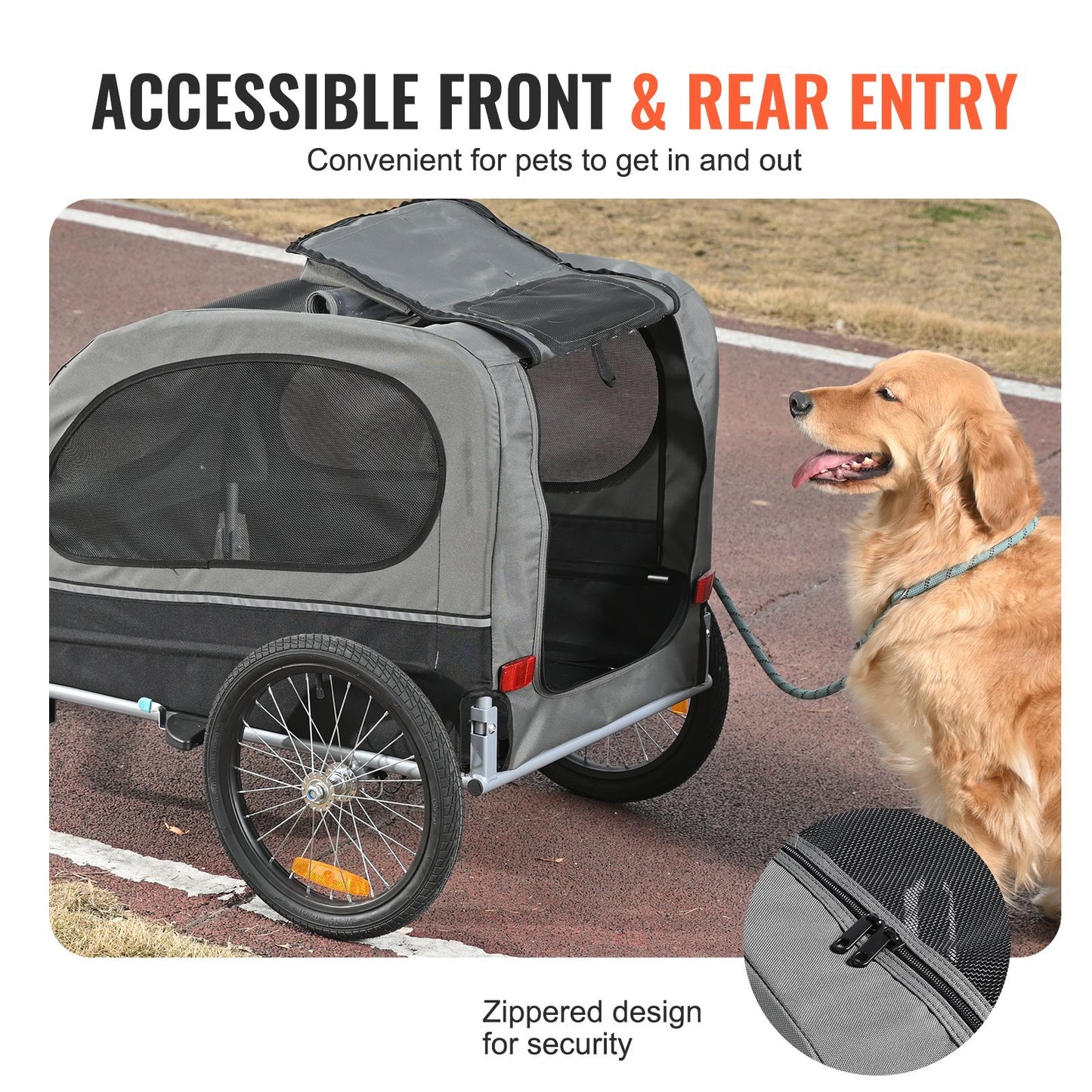 US Local Dog Bike Trailer, Supports Up To 88 Lbs, Pet Cart Bicycle Carrier, Easy Folding Frame With Quick Release Wheels, Universal Bicycle Coupler, Reflectors, Flag, Collapsible To Store, BlackGray