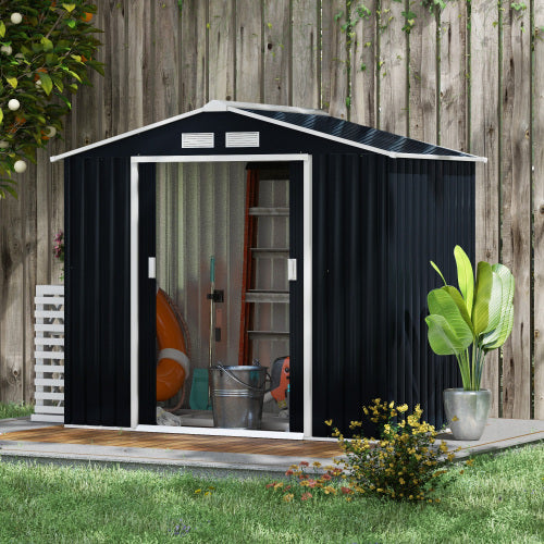 UK Local Outsunny 7 X 4ft Weatherproof Shed, Outdoor Bike Storage Shed With Ventilation Slots, Foundation Kit And Lockable Double Doors, Dark Grey