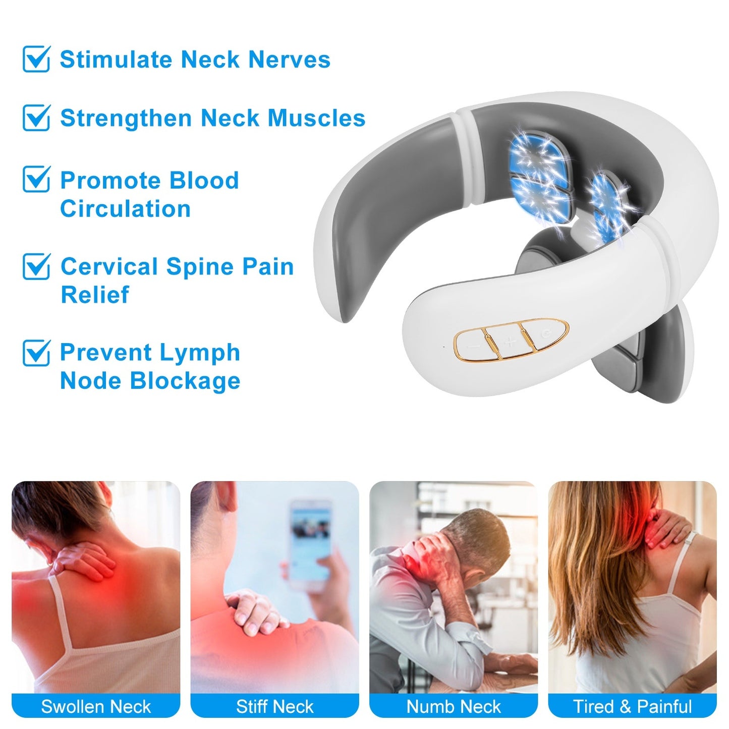 US Local 1 Set 8 Head EMS Neck Massager With Heat Cordless Cervical Neck Massager EMS Neck Massager With 6 Modes 15 Intensity Levels Remote Control