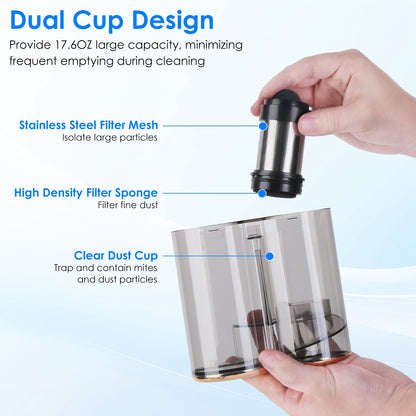 US Local 1Pc Mattress Vacuum Cleaner 16Kpa Bed Vacuum Cleaner Handheld Vacuums With Ultrasonic And UVC Light 18000 RPM Brushroll Rotation Dual Dust Bins Washable Filters For Bed Pillows Cribs Sofa