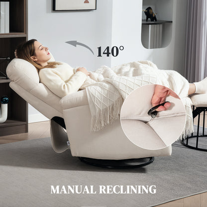 US Local Recliner Chair, Wide Swivel Rocker Chair, Overstuffed Single Sofa With Pocket Spring, Footrest, Quick Assembly, Cream