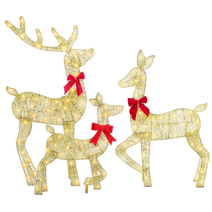 US Local 3 Pcs In 1 Set 2D Lighted Christmas Deer Family Set Indoor Outdoor Light Up Reindeer Decorations Lighted Buck Doe Fawn Display With 8 Lighting Modes