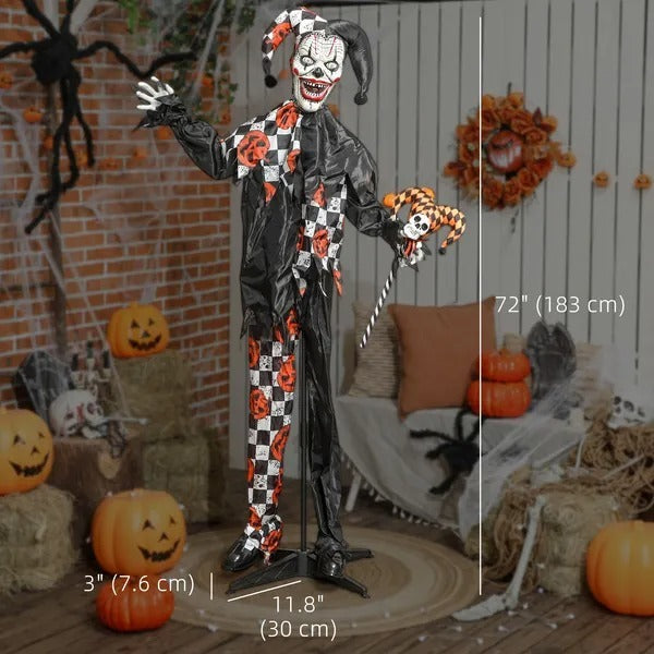 CA Local Life Size Halloween Animated Clown With Red Light Up Eyes, Sound Activated Scary Halloween Decorations, Battery Operated