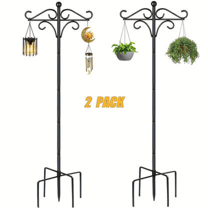 US Local Two Heavy Duty 76 Inch Outdoor Metal Shepherd's Hooks Traditional Double Bird Feeder Pole With Five Finger Adjustable Plant Hooks Suitable For Garden And Wedding Decoration Suitable For Bird Feeders P