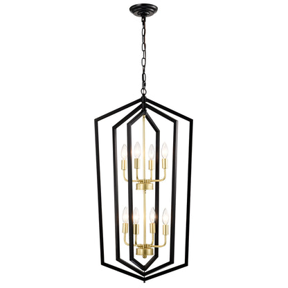 US Local 8-Light Lantern Tired Farmhouse Ceiling Hanging Light Black Chandelier Metal Modern Pendant Light Fixtures For Kitchen Island Dining Room Living Room Foyer Entryway E12 Bulbs Not Included