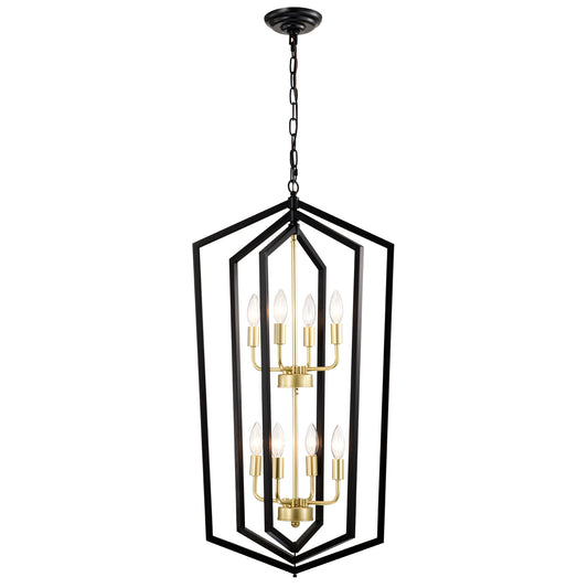 US Local 8-Light Lantern Tired Farmhouse Ceiling Hanging Light Black Chandelier Metal Modern Pendant Light Fixtures For Kitchen Island Dining Room Living Room Foyer Entryway E12 Bulbs Not Included