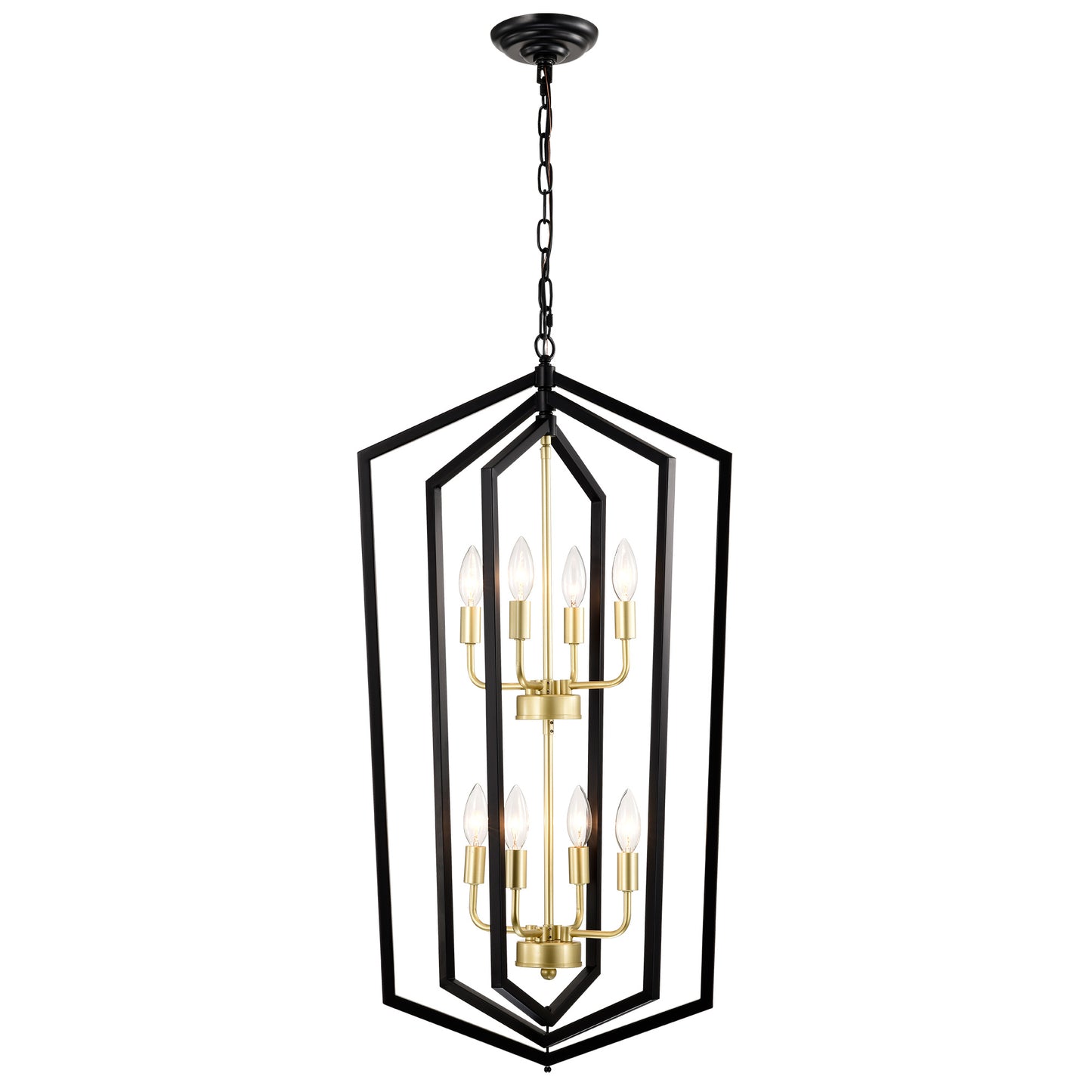 US Local 8-Light Lantern Tired Farmhouse Ceiling Hanging Light Black Chandelier Metal Modern Pendant Light Fixtures For Kitchen Island Dining Room Living Room Foyer Entryway E12 Bulbs Not Included