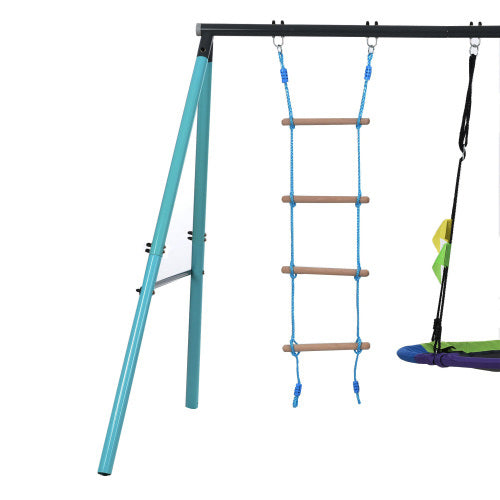 UK Local Kids Swing Swing Seesaw Set With Metal Frame, Nest Tree Swing, , Seesaw Height Adjustable, Climbing Ladder & Climbing Net, Backyard Playground Outdoor Play Frame Toy For Children, Over 3 Years Old