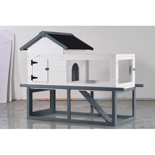 US Local 53-inch Double-tier Wooden Outdoor Indoor Waterproof Chicken Coop And Rabbit Hutch Complete With A Roof, Stairs And A Removable Cleaning Tray  Suitable For Small To Medium Pets