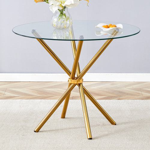 US Local Circular Transparent Glass Dining Table