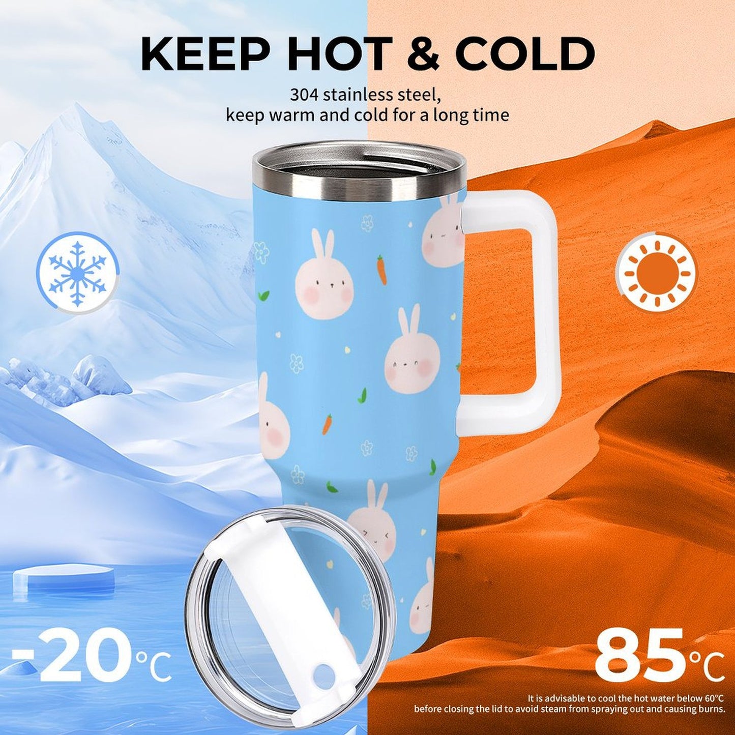 PHDT00507 POD US Local Tumbler 40oz Large Capacity Car Cup Rabbit blue