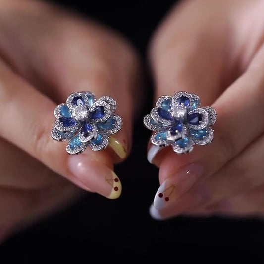 Women's Fashion Blue Flower Stud Earrings
