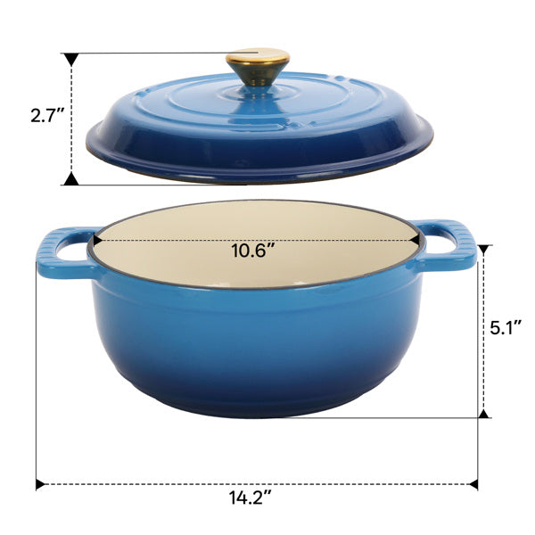 US Local Cast Iron 6QT Cooking Pot - Gradient Blue - Includes Two Silicone Gloves - Enamel Pot