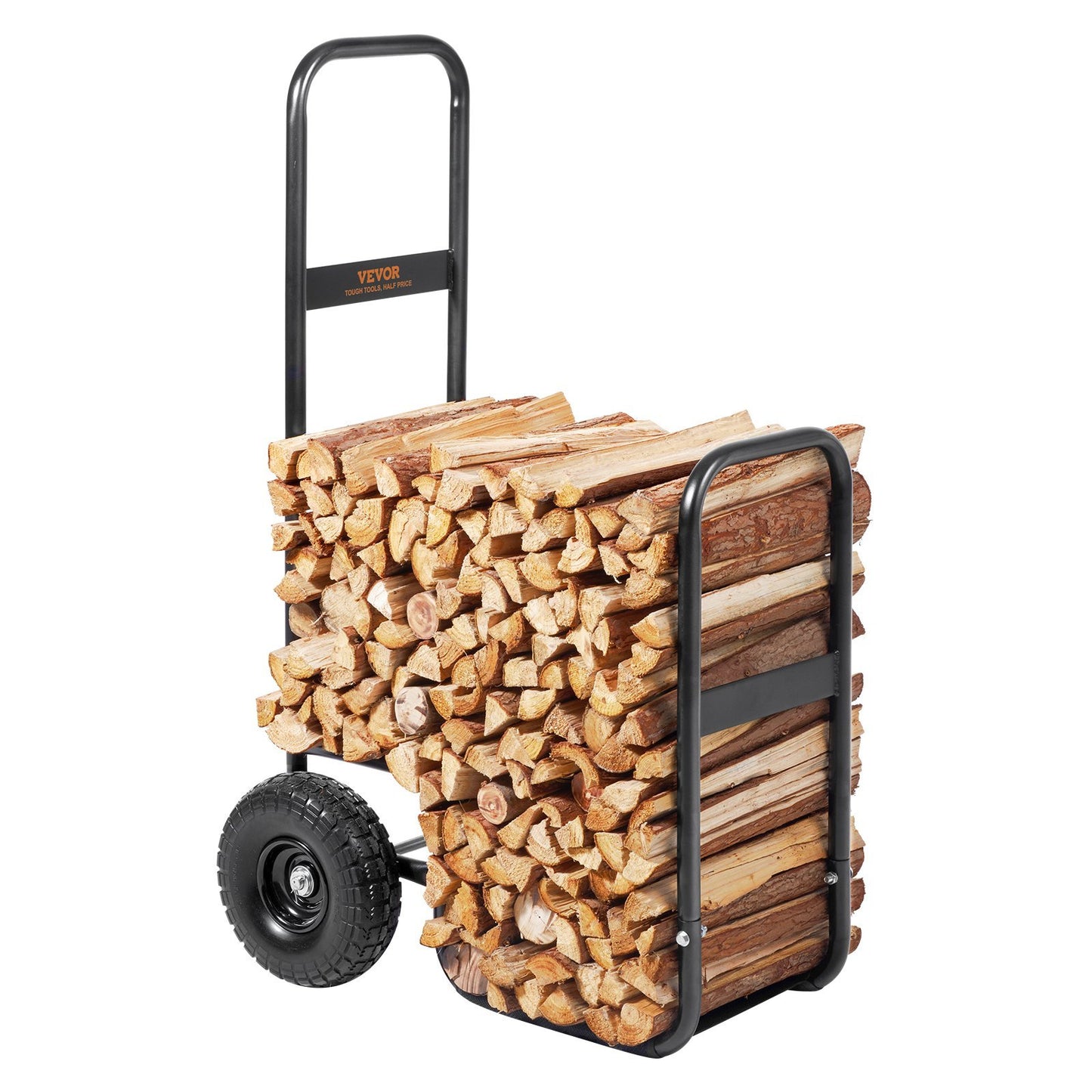 US Local Firewood Log Cart, 250 Lbs Capacity, Outdoor And Indoor Wood Rack Storage Mover With PU Wheels  Waterproof Cloth, Heavy Duty Steel Dolly Hauler, Firewood Carrier For Fireplace, Fire Pit, Black