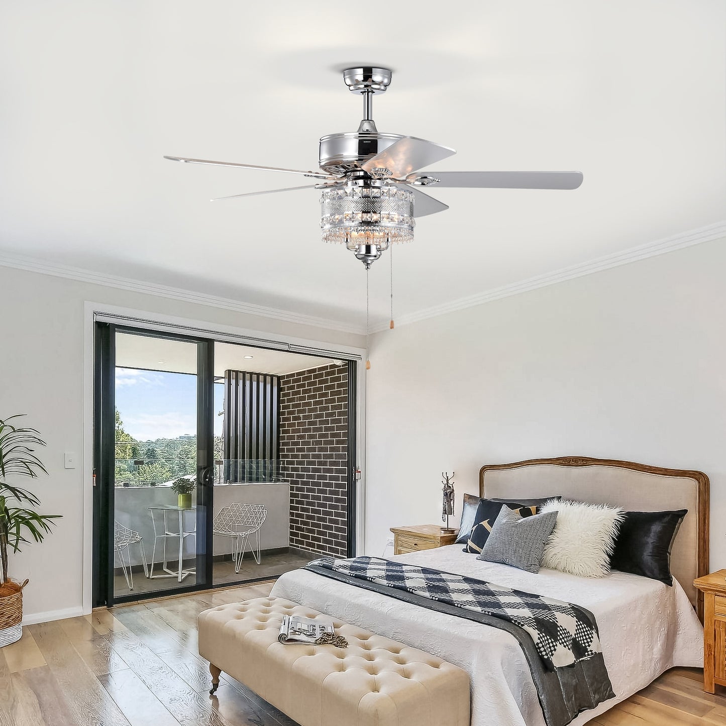 US Local 3-Light Chrome Drum Shade LED Ceiling Fan Remote, Traditional Farmhouse Rustic Industrial Bohemian Country Cottage Transitional Glam For Home, Kitchen, Living Room