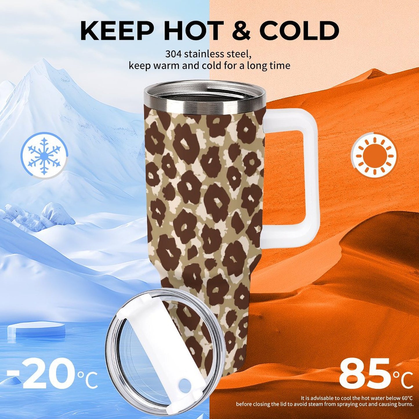 PHDT00234 POD US Local Tumbler 40 oz Large Capacity Car Cup Brown Leopard