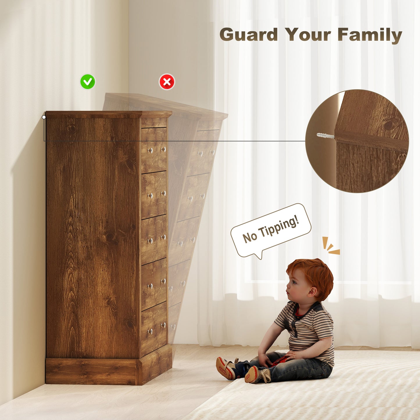 US Local 31 Wide Farmhouse Chest Of Drawers With 5 Drawers, Dresser For Bedroom With Wood Top For Living Room, Brown