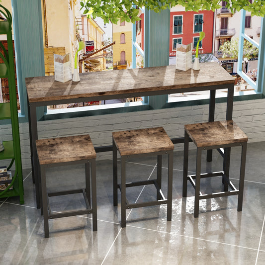 US Local Modern Kitchen Dining Pub Table Set With 3 Stools, Easy Assembly