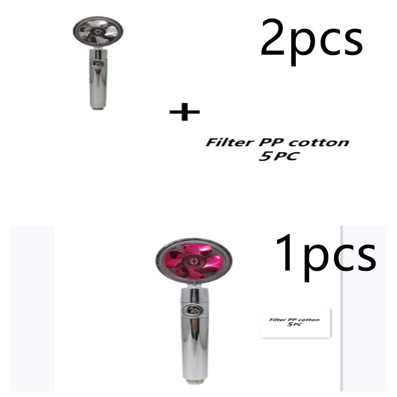 US Local Propeller Driven Shower Head With Stop Button And Cotton Filter Turbocharged High Pressure Handheld Shower Nozzle