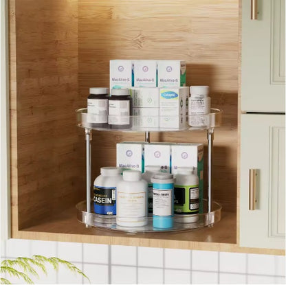 US Local Pack Of 2 Double-layer Turntable Rotating Spice Rack Organization Spinning Organizer