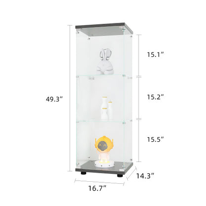 US Local Glass Display Case With 3 Shelves, Single Door Treasure Cabinet, Suitable For Living Room, Bedroom, Office, Black Floor Glass Bookshelf, Quick Installation