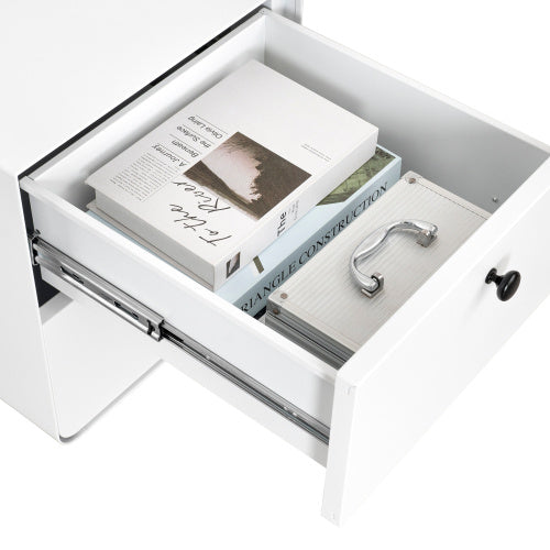 US Local Modern Night Stand Storage Cabinet For Living Room Bedroom, Steel Cabinet With 2 Drawers,Bedside Furniture, Circular Handle