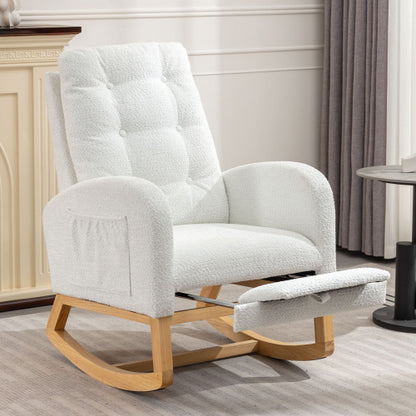 US Local LY-5104 WHITE Accent Rocking Chair With Footrest High Back Rubber Wood Rocking Legs Bedroom Living Space 26.77D X 38.36W X 39.76H Inch